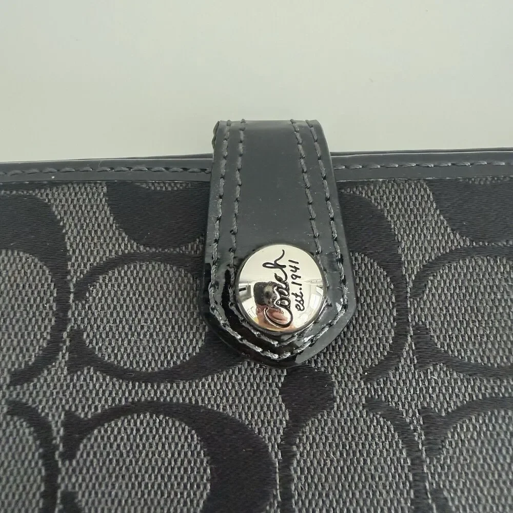 Coach Vtg Y2K Black Signature C Jacquard Long Canvas Wallet Minimalist Old Money